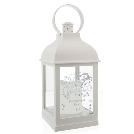 Personalised Silver Reindeer White Lantern